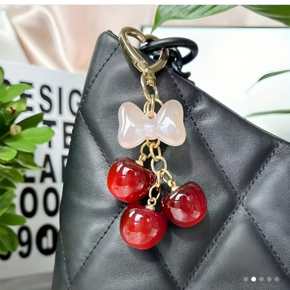 ✨3 FOR $28✨ 🆕️ DARK RED CHERRY KEYCHAIN / HANDBAG CHARM